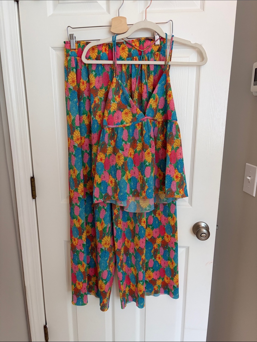 Zara Wide Leg Pants & Matching Top - Teal, Pink, Yellow Floral